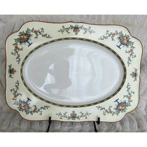 Crown Ducal Ware Serving Platter Blue Urn Fruit Floral Mustard 13  7/8”x 10 1/2”